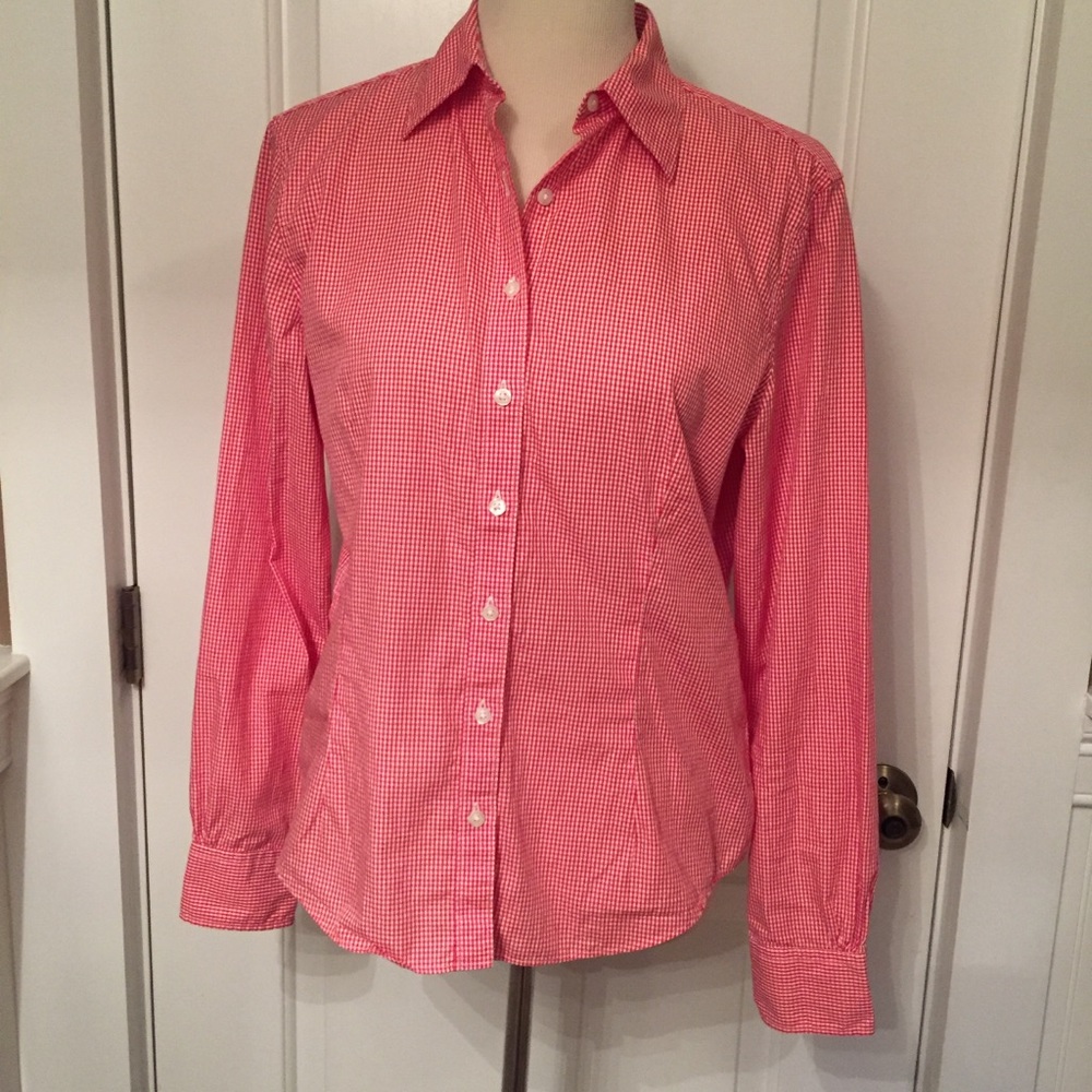 BROOKS BROTHERS TOP BUTTON DOWN SHIRT BLOUSE RED WHITE GINGHAM Size 10